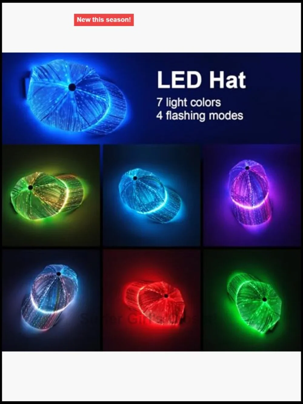 Fiber Optic LED Baseball Hat with 7 Colors USB Rechargeable Light Up Cap for